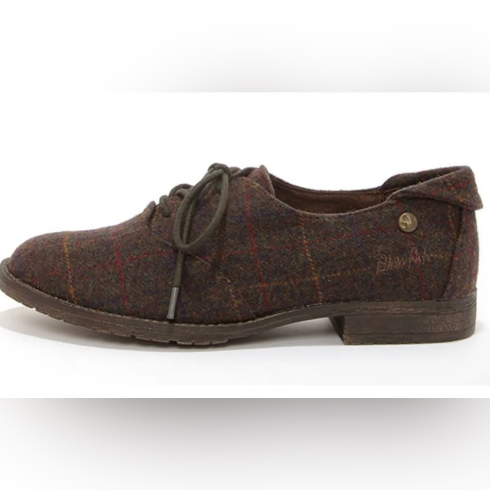 Blowfish Malibu Felt Plaid Lace Uo Oxford Brown Red Yellow Women's sz 8